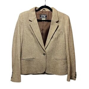 Vintage TJW‎ Women's Blazer 14 Brown Herringbone Wool Silk Tweed Made in Japan